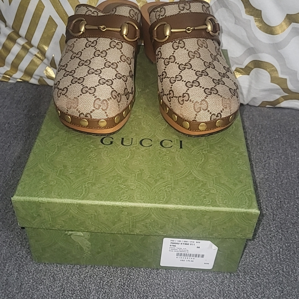 Gucci Brown Monogram Clogs
